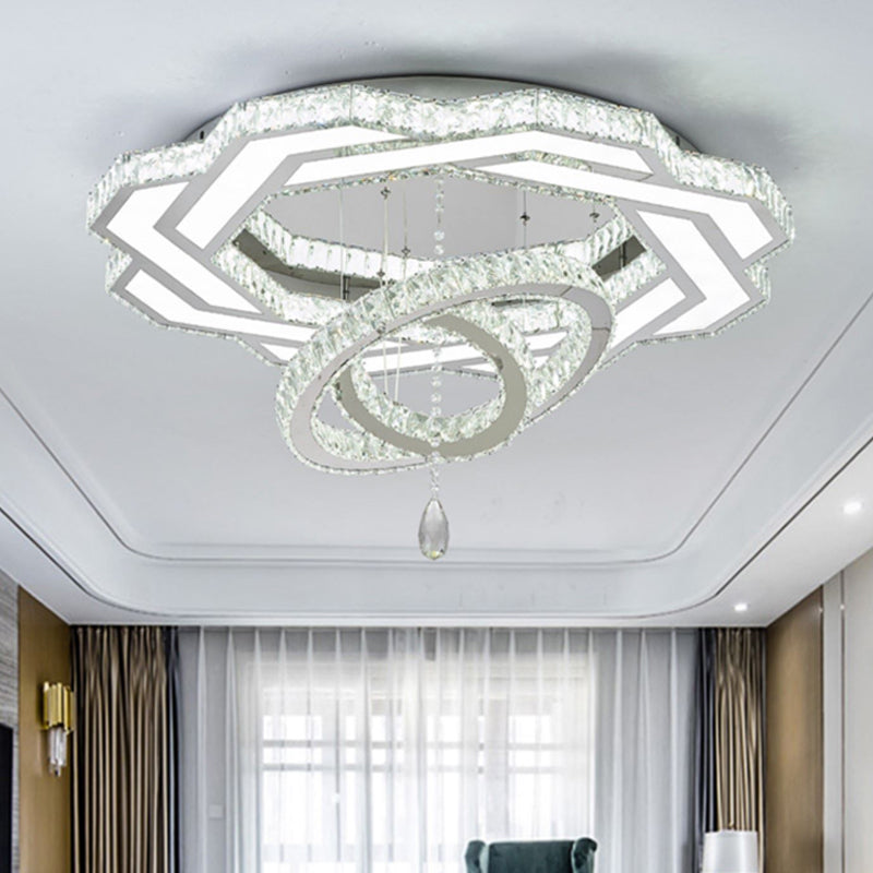 Clear Crystal Rings Flush Mount Light Minimalist LED Close to Ceiling Lamp for Living Room Clearhalo 'Ceiling Lights' 'Close To Ceiling Lights' 'Close to ceiling' 'Flush mount' Lighting' 2024869