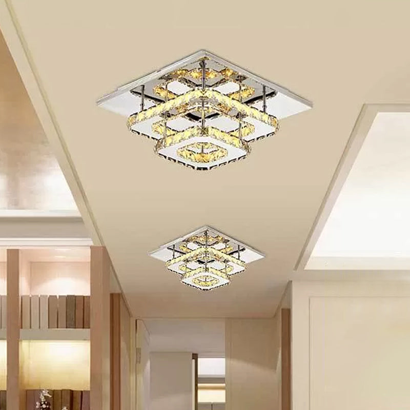 Square Beveled Crystal Ceiling Flush Mount Modernist LED Chrome Flush Light Fixture for Corridor Amber 2 Tiers Clearhalo 'Ceiling Lights' 'Close To Ceiling Lights' 'Close to ceiling' 'Flush mount' Lighting' 2024874