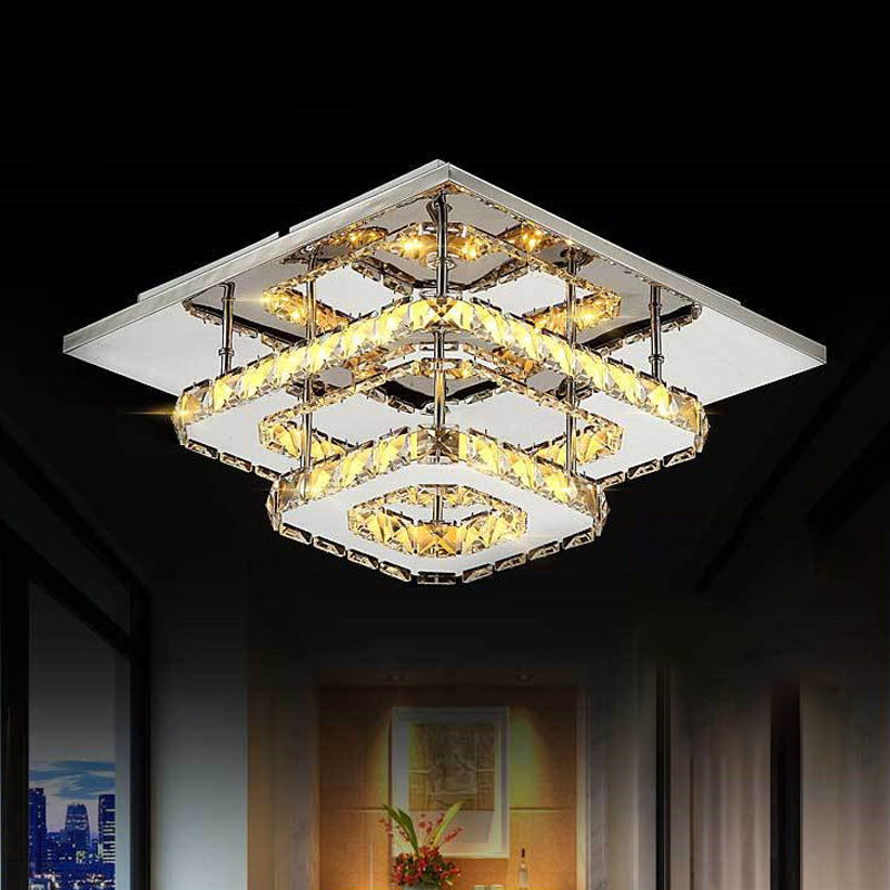 Square Beveled Crystal Ceiling Flush Mount Modernist LED Chrome Flush Light Fixture for Corridor Clearhalo 'Ceiling Lights' 'Close To Ceiling Lights' 'Close to ceiling' 'Flush mount' Lighting' 2024875