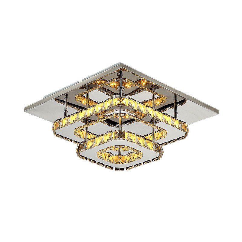 Square Beveled Crystal Ceiling Flush Mount Modernist LED Chrome Flush Light Fixture for Corridor Clearhalo 'Ceiling Lights' 'Close To Ceiling Lights' 'Close to ceiling' 'Flush mount' Lighting' 2024876