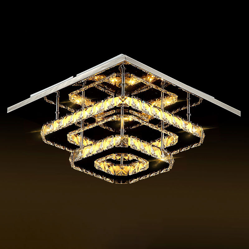 Square Beveled Crystal Ceiling Flush Mount Modernist LED Chrome Flush Light Fixture for Corridor Clearhalo 'Ceiling Lights' 'Close To Ceiling Lights' 'Close to ceiling' 'Flush mount' Lighting' 2024877