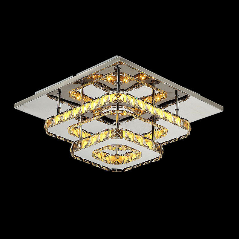 Square Beveled Crystal Ceiling Flush Mount Modernist LED Chrome Flush Light Fixture for Corridor Clearhalo 'Ceiling Lights' 'Close To Ceiling Lights' 'Close to ceiling' 'Flush mount' Lighting' 2024878