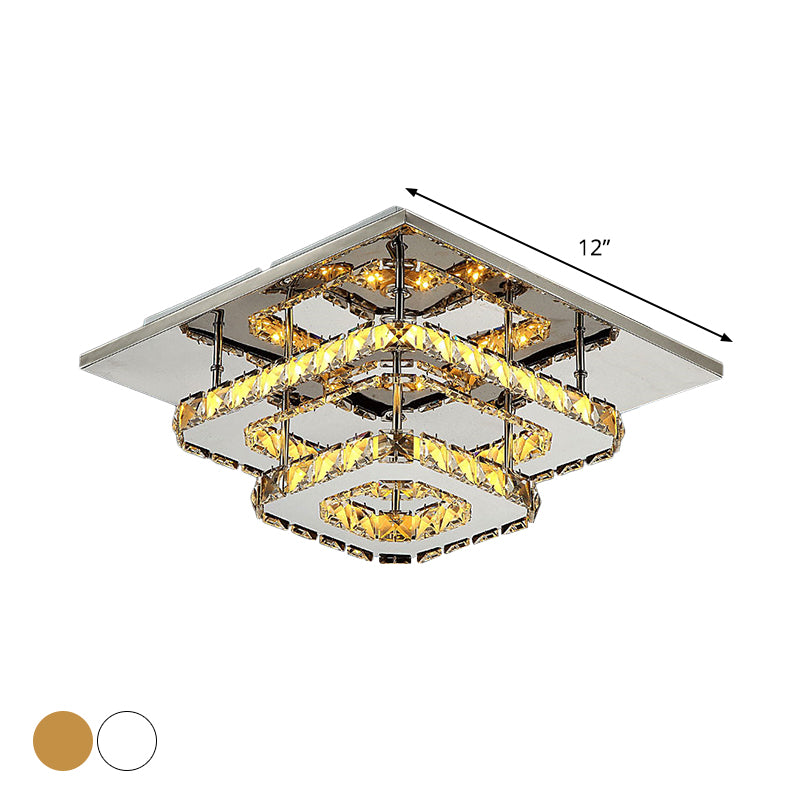 Square Beveled Crystal Ceiling Flush Mount Modernist LED Chrome Flush Light Fixture for Corridor Clearhalo 'Ceiling Lights' 'Close To Ceiling Lights' 'Close to ceiling' 'Flush mount' Lighting' 2024879