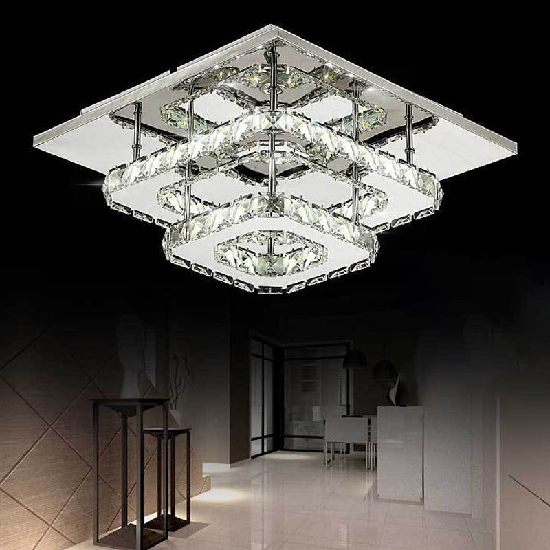 Square Beveled Crystal Ceiling Flush Mount Modernist LED Chrome Flush Light Fixture for Corridor Clear 2 Tiers Clearhalo 'Ceiling Lights' 'Close To Ceiling Lights' 'Close to ceiling' 'Flush mount' Lighting' 2024880