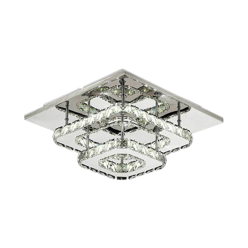 Square Beveled Crystal Ceiling Flush Mount Modernist LED Chrome Flush Light Fixture for Corridor Clearhalo 'Ceiling Lights' 'Close To Ceiling Lights' 'Close to ceiling' 'Flush mount' Lighting' 2024881