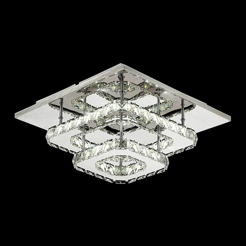 Square Beveled Crystal Ceiling Flush Mount Modernist LED Chrome Flush Light Fixture for Corridor Clearhalo 'Ceiling Lights' 'Close To Ceiling Lights' 'Close to ceiling' 'Flush mount' Lighting' 2024882