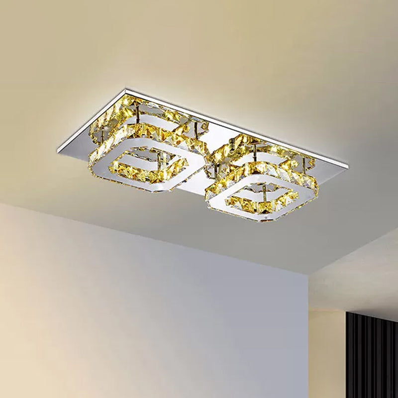 Square Beveled Crystal Ceiling Flush Mount Modernist LED Chrome Flush Light Fixture for Corridor Amber 1 Tier Clearhalo 'Ceiling Lights' 'Close To Ceiling Lights' 'Close to ceiling' 'Flush mount' Lighting' 2024883