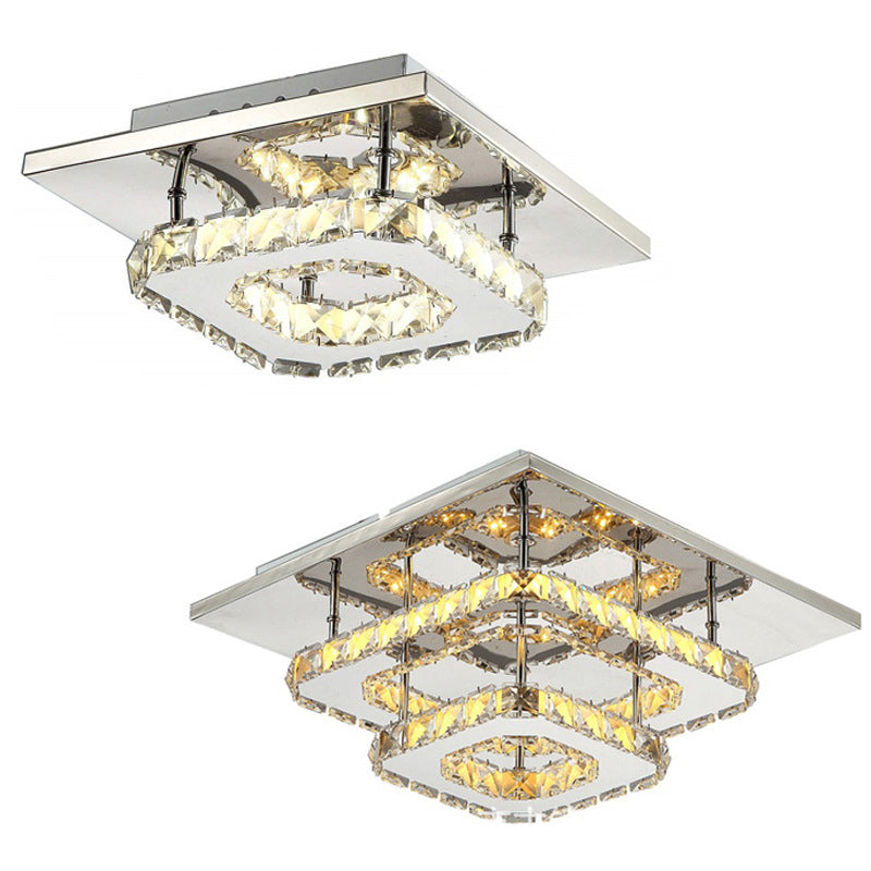 Clear Crystal Square Ceiling Lamp Contemporary LED Chrome Flush Mount Lighting for Porch Clearhalo 'Ceiling Lights' 'Close To Ceiling Lights' 'Close to ceiling' 'Flush mount' Lighting' 2024890