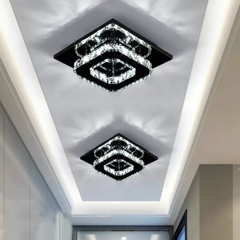 Clear Crystal Square Ceiling Lamp Contemporary LED Chrome Flush Mount Lighting for Porch Clearhalo 'Ceiling Lights' 'Close To Ceiling Lights' 'Close to ceiling' 'Flush mount' Lighting' 2024891