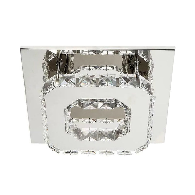 Clear Crystal Square Ceiling Lamp Contemporary LED Chrome Flush Mount Lighting for Porch Clearhalo 'Ceiling Lights' 'Close To Ceiling Lights' 'Close to ceiling' 'Flush mount' Lighting' 2024893