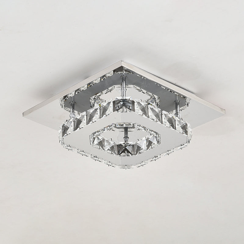 Clear Crystal Square Ceiling Lamp Contemporary LED Chrome Flush Mount Lighting for Porch Clearhalo 'Ceiling Lights' 'Close To Ceiling Lights' 'Close to ceiling' 'Flush mount' Lighting' 2024894