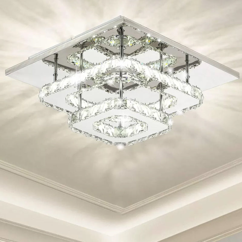 Clear Crystal Square Ceiling Lamp Contemporary LED Chrome Flush Mount Lighting for Porch Clear 2 Tiers Clearhalo 'Ceiling Lights' 'Close To Ceiling Lights' 'Close to ceiling' 'Flush mount' Lighting' 2024896