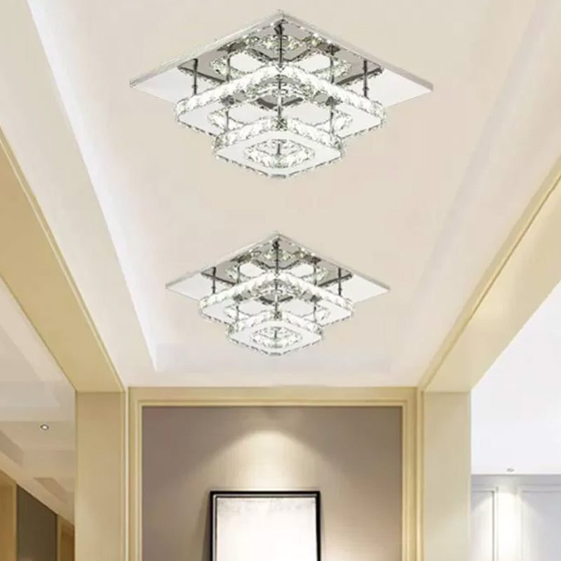 Clear Crystal Square Ceiling Lamp Contemporary LED Chrome Flush Mount Lighting for Porch Clearhalo 'Ceiling Lights' 'Close To Ceiling Lights' 'Close to ceiling' 'Flush mount' Lighting' 2024897