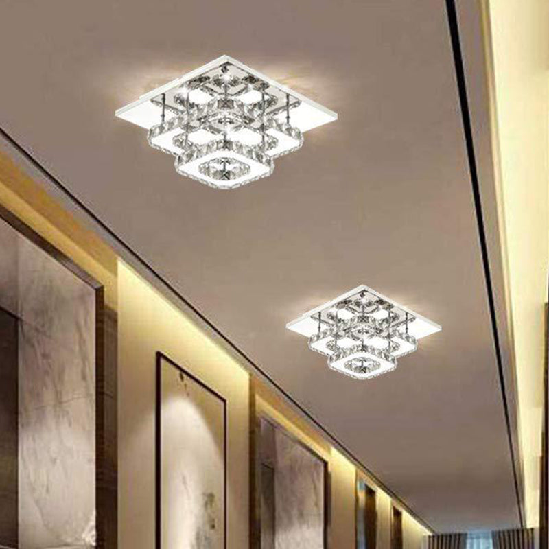 Clear Crystal Square Ceiling Lamp Contemporary LED Chrome Flush Mount Lighting for Porch Clearhalo 'Ceiling Lights' 'Close To Ceiling Lights' 'Close to ceiling' 'Flush mount' Lighting' 2024898