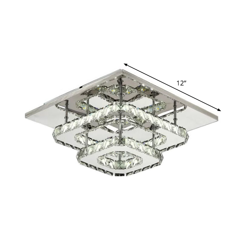 Clear Crystal Square Ceiling Lamp Contemporary LED Chrome Flush Mount Lighting for Porch Clearhalo 'Ceiling Lights' 'Close To Ceiling Lights' 'Close to ceiling' 'Flush mount' Lighting' 2024900