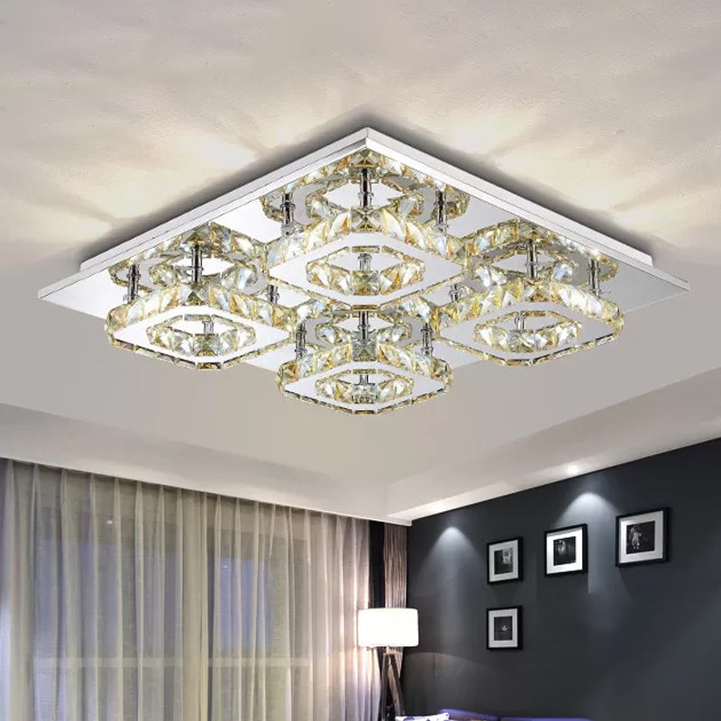 Block Flush Ceiling Light Modern Style Faceted Crystal Chrome Flushmount Lighting 4 Amber Clearhalo 'Ceiling Lights' 'Close To Ceiling Lights' 'Close to ceiling' 'Flush mount' Lighting' 2024901