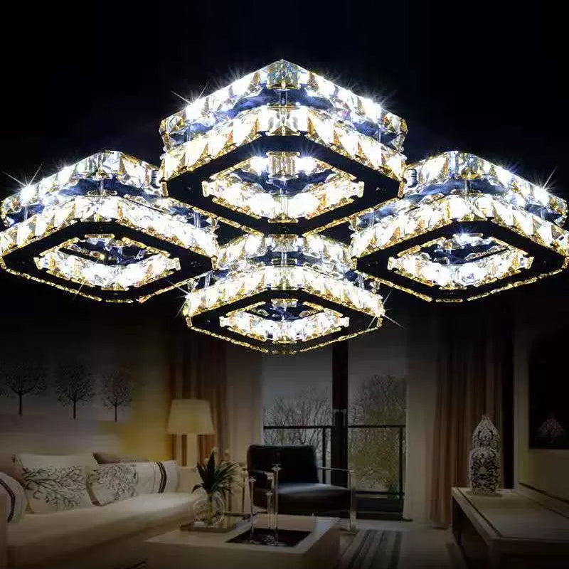 Block Flush Ceiling Light Modern Style Faceted Crystal Chrome Flushmount Lighting Clearhalo 'Ceiling Lights' 'Close To Ceiling Lights' 'Close to ceiling' 'Flush mount' Lighting' 2024902