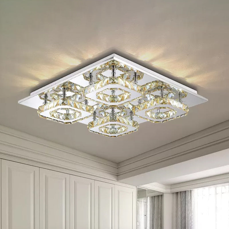 Block Flush Ceiling Light Modern Style Faceted Crystal Chrome Flushmount Lighting Clearhalo 'Ceiling Lights' 'Close To Ceiling Lights' 'Close to ceiling' 'Flush mount' Lighting' 2024903