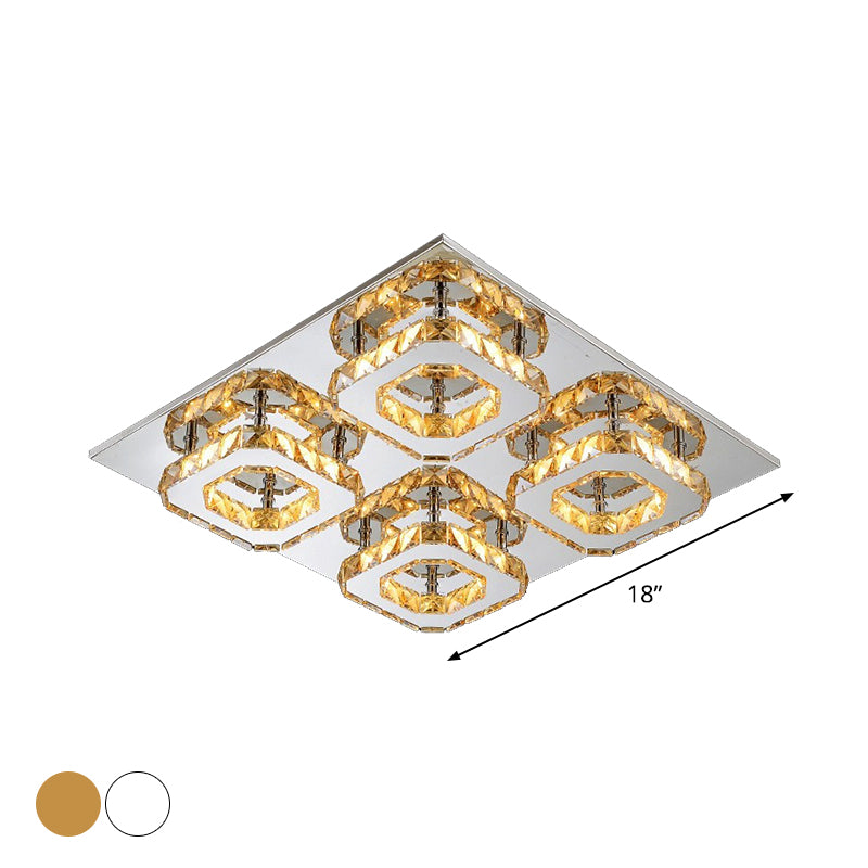 Block Flush Ceiling Light Modern Style Faceted Crystal Chrome Flushmount Lighting Clearhalo 'Ceiling Lights' 'Close To Ceiling Lights' 'Close to ceiling' 'Flush mount' Lighting' 2024906