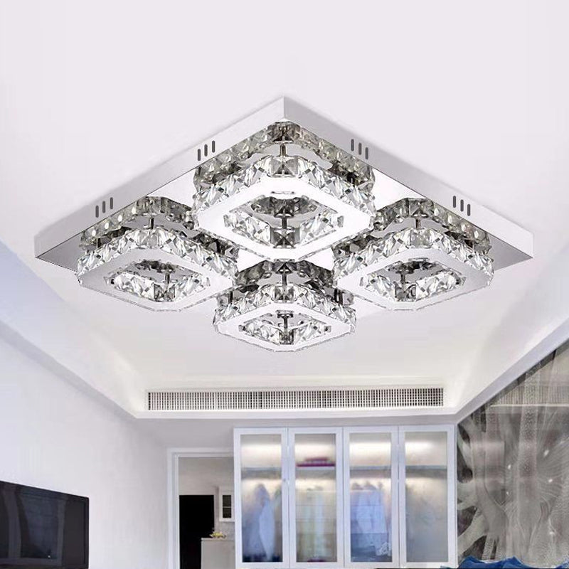 Block Flush Ceiling Light Modern Style Faceted Crystal Chrome Flushmount Lighting 4 Clear Clearhalo 'Ceiling Lights' 'Close To Ceiling Lights' 'Close to ceiling' 'Flush mount' Lighting' 2024907