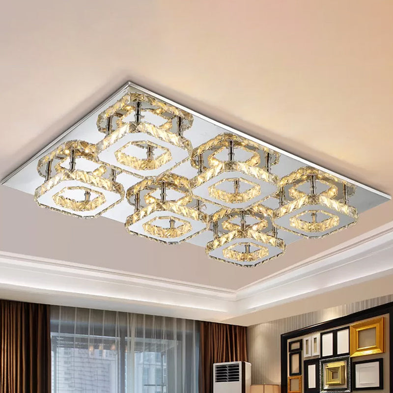 Block Flush Ceiling Light Modern Style Faceted Crystal Chrome Flushmount Lighting 6 Amber Clearhalo 'Ceiling Lights' 'Close To Ceiling Lights' 'Close to ceiling' 'Flush mount' Lighting' 2024910