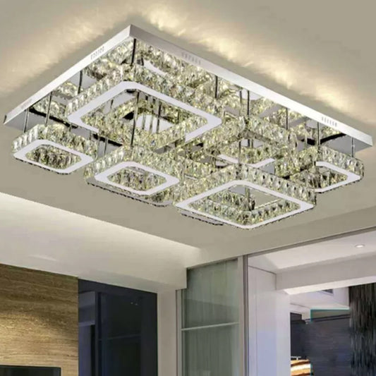 Chrome Square Flushmount Light Simplicity Clear Crystal LED Close to Ceiling Lighting for Living Room Clear Clearhalo 'Ceiling Lights' 'Close To Ceiling Lights' 'Close to ceiling' 'Flush mount' Lighting' 2024916