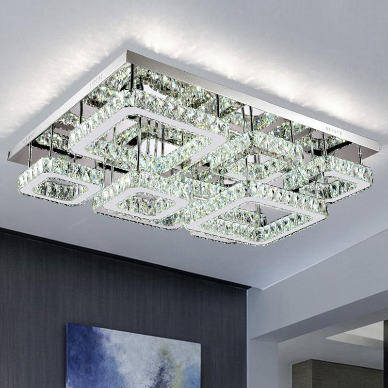 Chrome Square Flushmount Light Simplicity Clear Crystal LED Close to Ceiling Lighting for Living Room Clearhalo 'Ceiling Lights' 'Close To Ceiling Lights' 'Close to ceiling' 'Flush mount' Lighting' 2024918