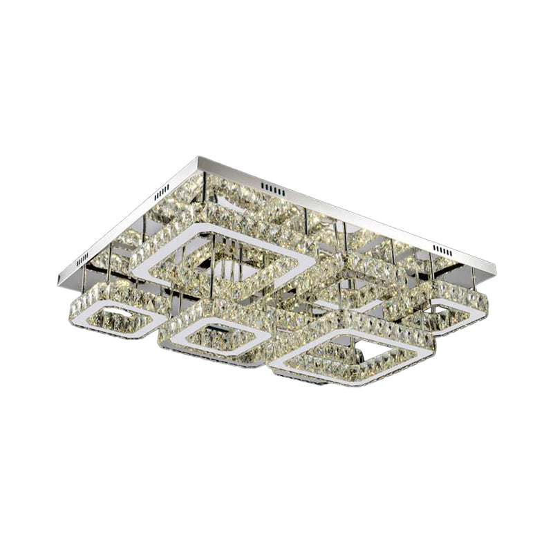 Chrome Square Flushmount Light Simplicity Clear Crystal LED Close to Ceiling Lighting for Living Room Clearhalo 'Ceiling Lights' 'Close To Ceiling Lights' 'Close to ceiling' 'Flush mount' Lighting' 2024919