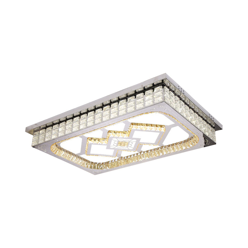 Living Room LED Ceiling Light Fixture Nordic Stainless Steel Flush Mount Fixture with Rectangle Clear Crystal Shade Clear C Clearhalo 'Ceiling Lights' 'Close To Ceiling Lights' 'Close to ceiling' 'Flush mount' Lighting' 2024990