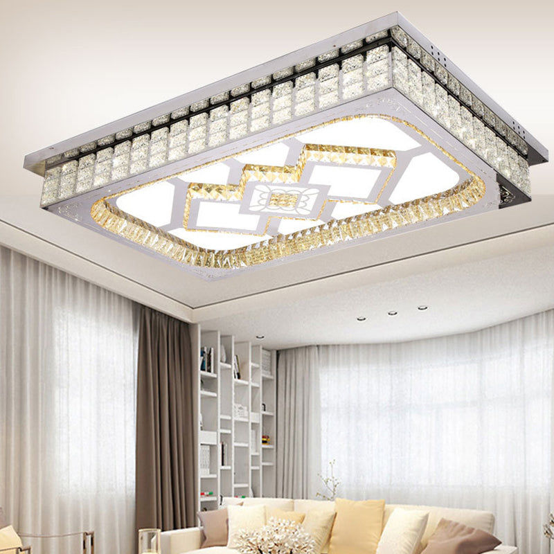 Living Room LED Ceiling Light Fixture Nordic Stainless Steel Flush Mount Fixture with Rectangle Clear Crystal Shade Clearhalo 'Ceiling Lights' 'Close To Ceiling Lights' 'Close to ceiling' 'Flush mount' Lighting' 2024991