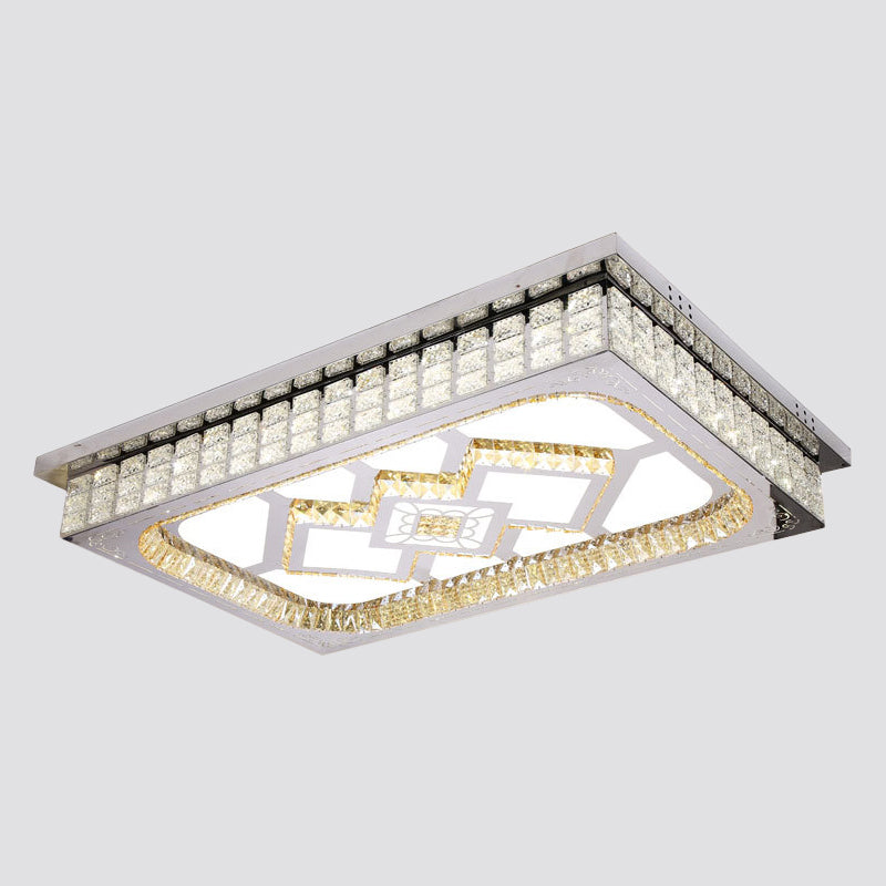 Living Room LED Ceiling Light Fixture Nordic Stainless Steel Flush Mount Fixture with Rectangle Clear Crystal Shade Clearhalo 'Ceiling Lights' 'Close To Ceiling Lights' 'Close to ceiling' 'Flush mount' Lighting' 2024992