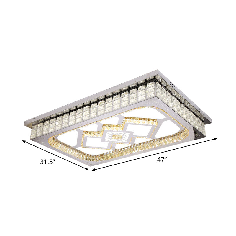 Living Room LED Ceiling Light Fixture Nordic Stainless Steel Flush Mount Fixture with Rectangle Clear Crystal Shade Clearhalo 'Ceiling Lights' 'Close To Ceiling Lights' 'Close to ceiling' 'Flush mount' Lighting' 2024993