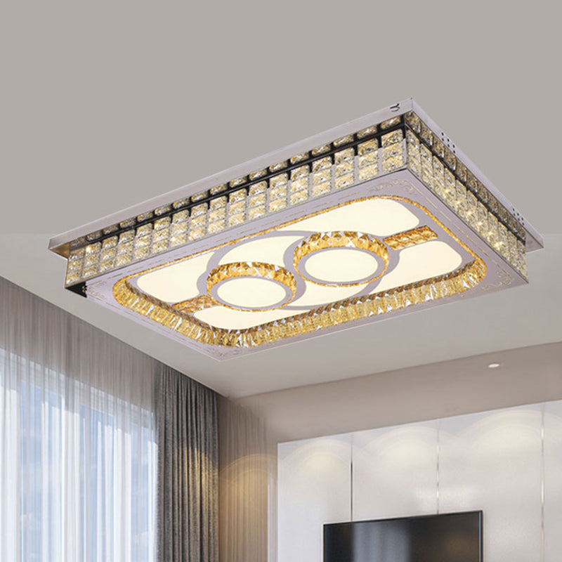 Living Room LED Ceiling Light Fixture Nordic Stainless Steel Flush Mount Fixture with Rectangle Clear Crystal Shade Clear D Clearhalo 'Ceiling Lights' 'Close To Ceiling Lights' 'Close to ceiling' 'Flush mount' Lighting' 2024994