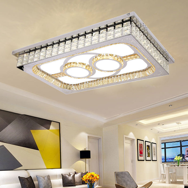 Living Room LED Ceiling Light Fixture Nordic Stainless Steel Flush Mount Fixture with Rectangle Clear Crystal Shade Clearhalo 'Ceiling Lights' 'Close To Ceiling Lights' 'Close to ceiling' 'Flush mount' Lighting' 2024995