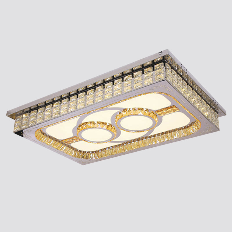 Living Room LED Ceiling Light Fixture Nordic Stainless Steel Flush Mount Fixture with Rectangle Clear Crystal Shade Clearhalo 'Ceiling Lights' 'Close To Ceiling Lights' 'Close to ceiling' 'Flush mount' Lighting' 2024997