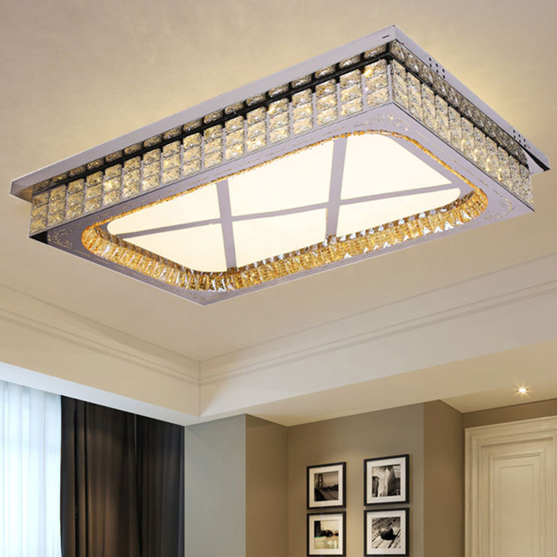 Living Room LED Ceiling Light Fixture Nordic Stainless Steel Flush Mount Fixture with Rectangle Clear Crystal Shade Clear B Clearhalo 'Ceiling Lights' 'Close To Ceiling Lights' 'Close to ceiling' 'Flush mount' Lighting' 2024999