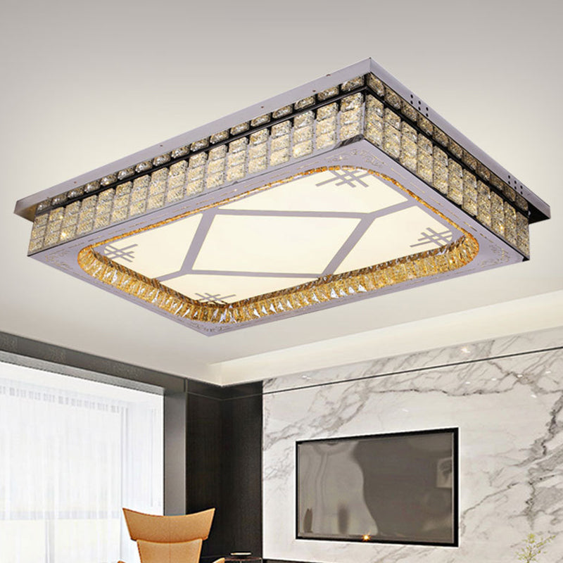 Living Room LED Ceiling Light Fixture Nordic Stainless Steel Flush Mount Fixture with Rectangle Clear Crystal Shade Clear A Clearhalo 'Ceiling Lights' 'Close To Ceiling Lights' 'Close to ceiling' 'Flush mount' Lighting' 2025003