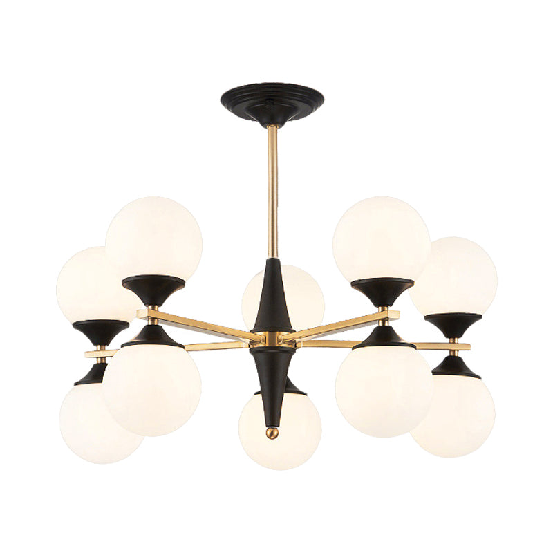 Global Chandelier Pendant Modernist White Glass 6/8/10 Lights Black Led Hanging Lamp for Dining Room Clearhalo 'Ceiling Lights' 'Chandeliers' 'Glass shade' 'Glass' 'Modern Chandeliers' 'Modern' Lighting' 202501