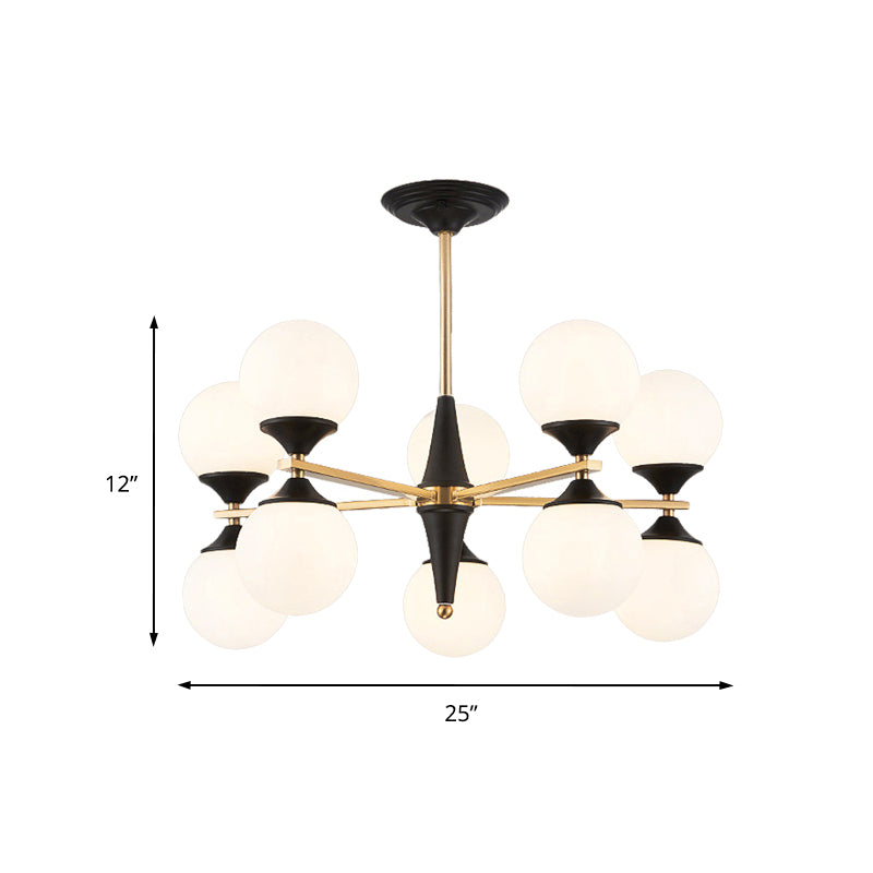 Global Chandelier Pendant Modernist White Glass 6/8/10 Lights Black Led Hanging Lamp for Dining Room Clearhalo 'Ceiling Lights' 'Chandeliers' 'Glass shade' 'Glass' 'Modern Chandeliers' 'Modern' Lighting' 202502