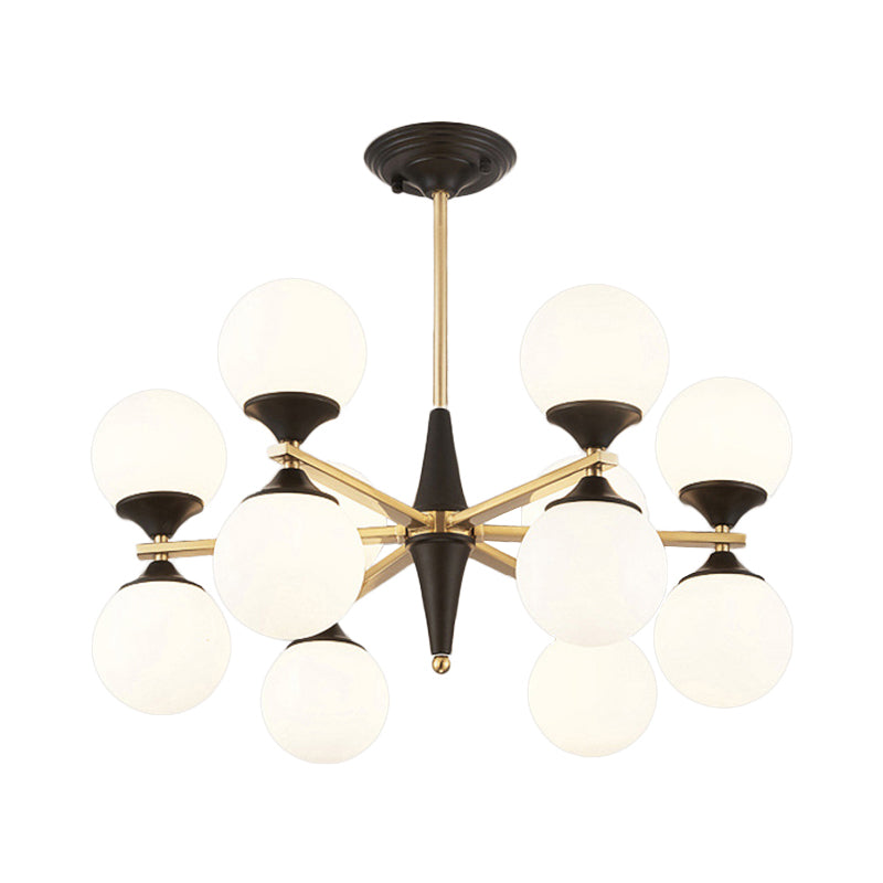 Global Chandelier Pendant Modernist White Glass 6/8/10 Lights Black Led Hanging Lamp for Dining Room Clearhalo 'Ceiling Lights' 'Chandeliers' 'Glass shade' 'Glass' 'Modern Chandeliers' 'Modern' Lighting' 202504