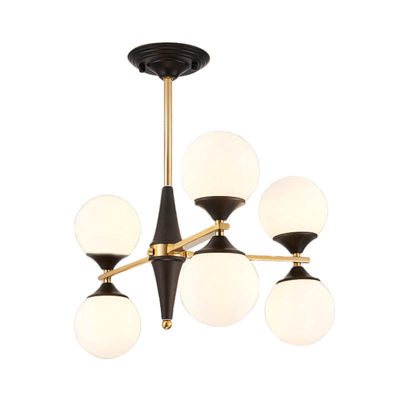 Global Chandelier Pendant Modernist White Glass 6/8/10 Lights Black Led Hanging Lamp for Dining Room Clearhalo 'Ceiling Lights' 'Chandeliers' 'Glass shade' 'Glass' 'Modern Chandeliers' 'Modern' Lighting' 202509