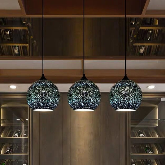 Geometry Dining Room Pendant Lamp 3D Firework Glass 1 Bulb Modern Hanging Light Fixture Silver Globe Clearhalo 'Ceiling Lights' 'Glass shade' 'Glass' 'Modern Pendants' 'Modern' 'Pendant Lights' 'Pendants' Lighting' 2025104