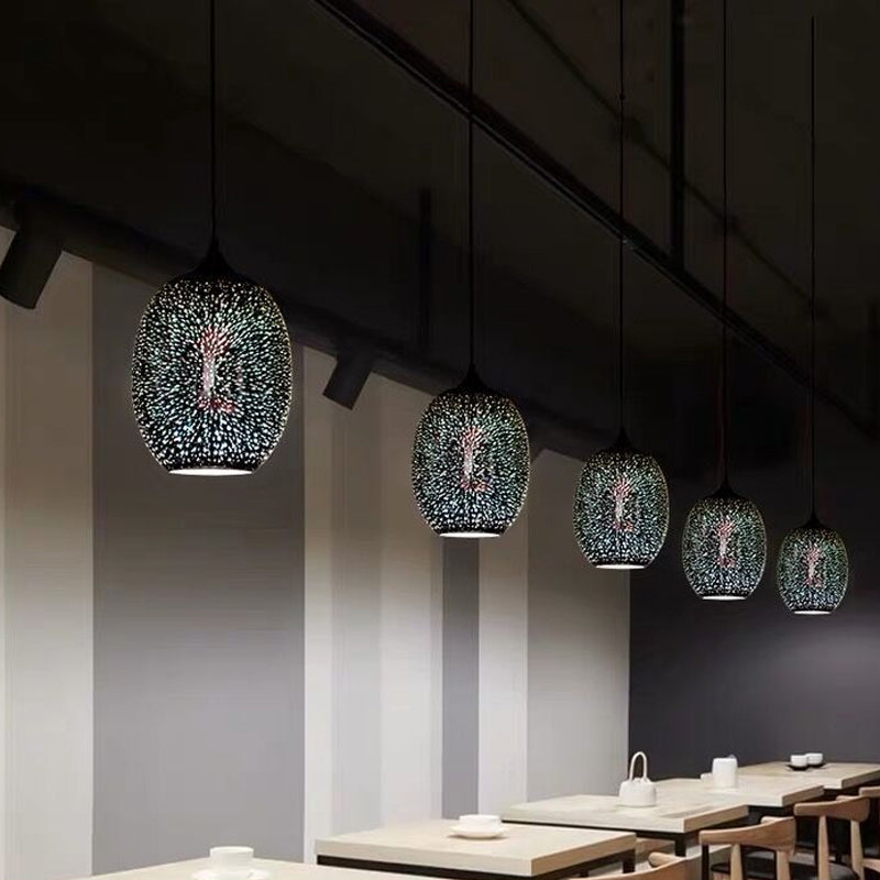 Geometry Dining Room Pendant Lamp 3D Firework Glass 1 Bulb Modern Hanging Light Fixture Silver Oval Clearhalo 'Ceiling Lights' 'Glass shade' 'Glass' 'Modern Pendants' 'Modern' 'Pendant Lights' 'Pendants' Lighting' 2025110