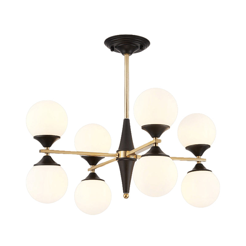 Global Chandelier Pendant Modernist White Glass 6/8/10 Lights Black Led Hanging Lamp for Dining Room Clearhalo 'Ceiling Lights' 'Chandeliers' 'Glass shade' 'Glass' 'Modern Chandeliers' 'Modern' Lighting' 202513