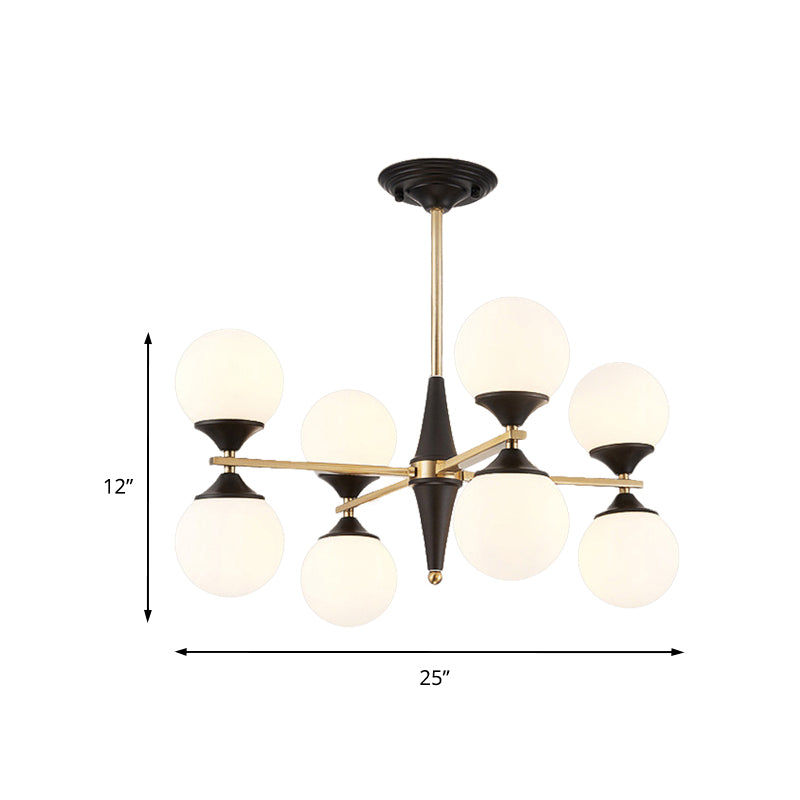 Global Chandelier Pendant Modernist White Glass 6/8/10 Lights Black Led Hanging Lamp for Dining Room Clearhalo 'Ceiling Lights' 'Chandeliers' 'Glass shade' 'Glass' 'Modern Chandeliers' 'Modern' Lighting' 202514