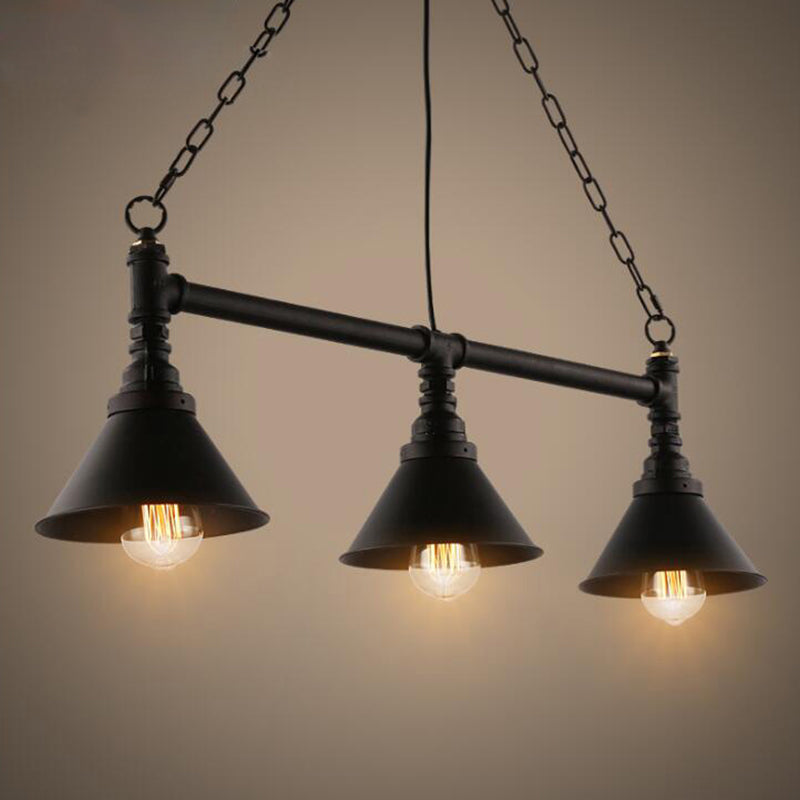 Industrial Cone Island Pendant Light 3-Light Wrought Iron Hanging Lamp Kit in Black for Dining Room Clearhalo 'Ceiling Lights' 'Island Lights' Lighting' 2025172