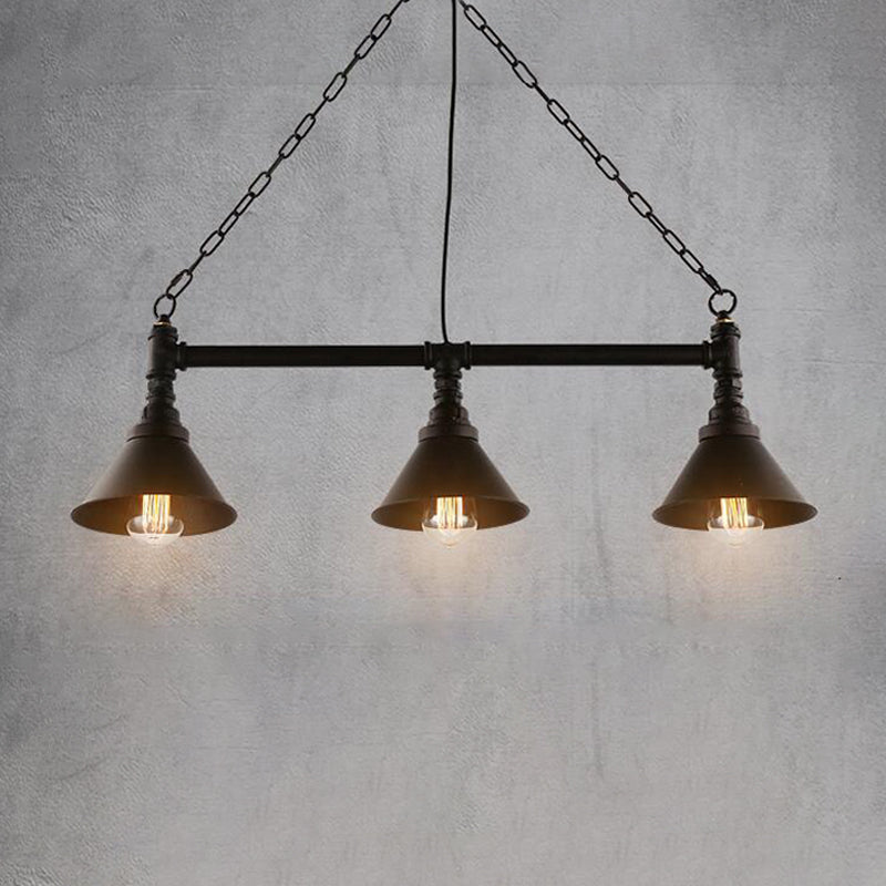 Industrial Cone Island Pendant Light 3-Light Wrought Iron Hanging Lamp Kit in Black for Dining Room Clearhalo 'Ceiling Lights' 'Island Lights' Lighting' 2025173