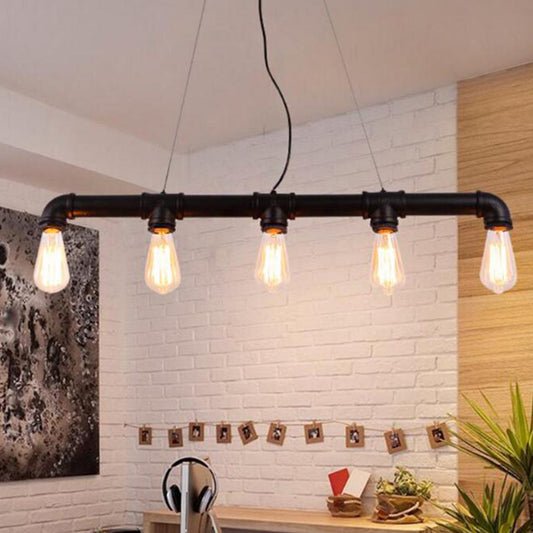 5 Heads Elongated Pipe Island Lamp Farmhouse Metallic Pendant Light Fixture for Dining Room Clearhalo 'Ceiling Lights' 'Island Lights' Lighting' 2025180