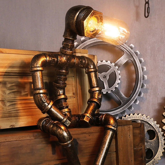 1 Bulb Metal Night Table Lighting Warehouse Brass Robot Shaped Bedroom Nightstand Lamp Brass B Clearhalo 'Lamps' 'Table Lamps' Lighting' 2025203