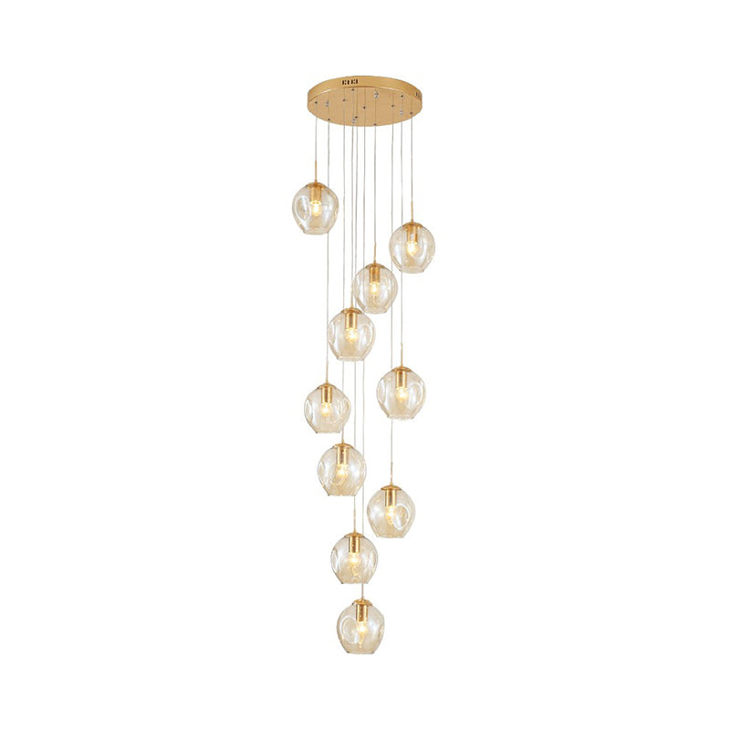 Cup Cognac Dimpled Glass Ceiling Lamp Modernist Chrome Cluster Pendant Light for Living Room Clearhalo 'Ceiling Lights' 'Modern Pendants' 'Modern' 'Pendant Lights' 'Pendants' Lighting' 2025331